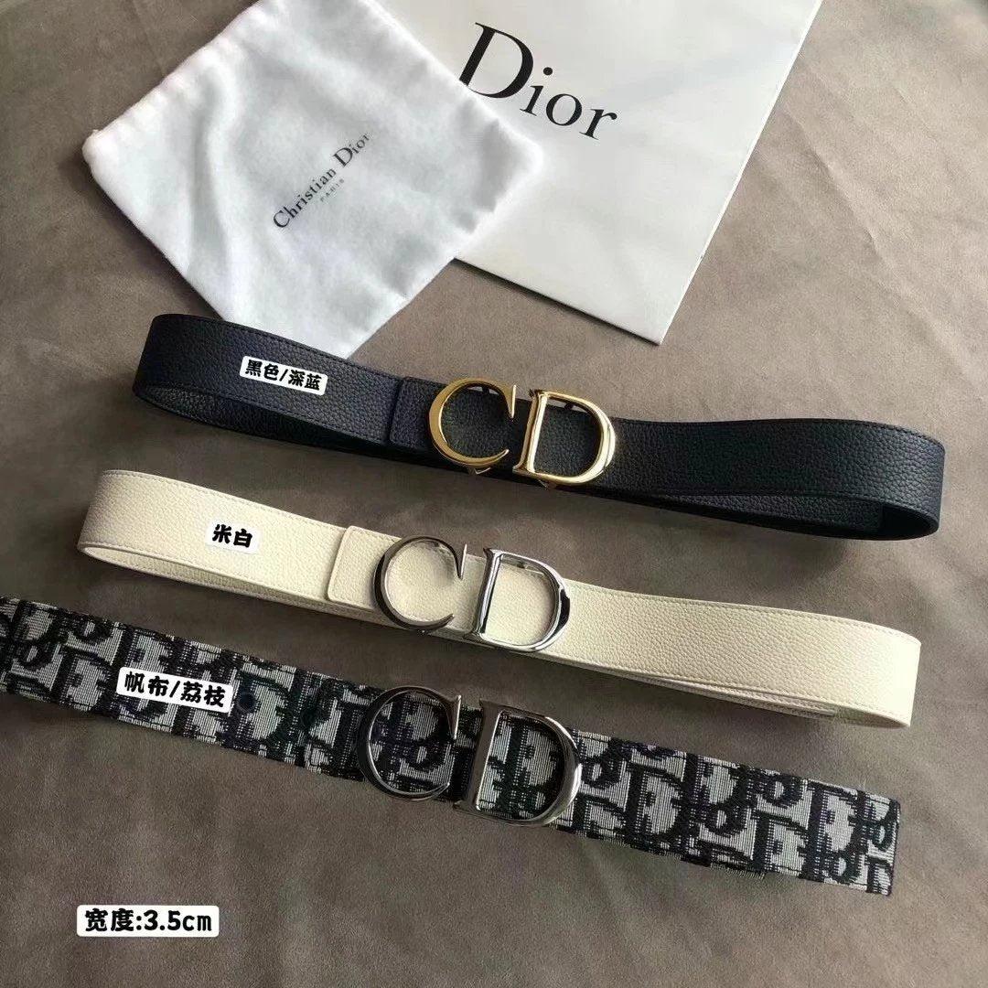 Dior Belt Top version Original Single Men and Women Universal Belt Width3.5cm Genuine Goods Quality Counter Full Set Packaging Original Leather Material Classic Presbyopic Full Printed Canvas Full Vertical Surface Calfskin Lychee Pattern Bottom Letter Buc