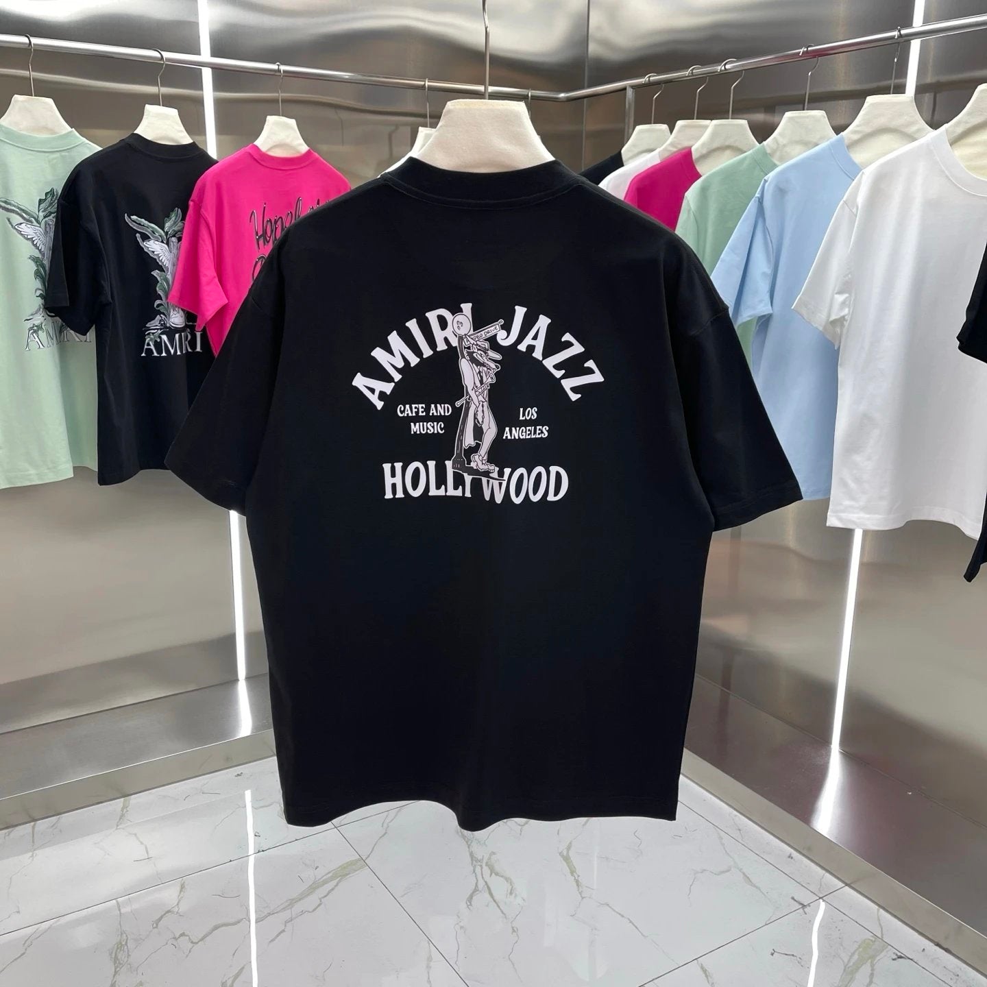 Amiri T-shirt Back Letter Pattern Print logo round Neck Short Sleeve25ss New pure cotton T Unisex T-Shirt OS Drop Shoulder Loose Fit Base Shirt Top T-Shirt Short Sleeve