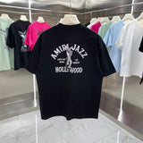 Amiri T-shirt Back Letter Pattern Print logo round Neck Short Sleeve25ss New pure cotton T Unisex T-Shirt OS Drop Shoulder Loose Fit Base Shirt Top T-Shirt Short Sleeve