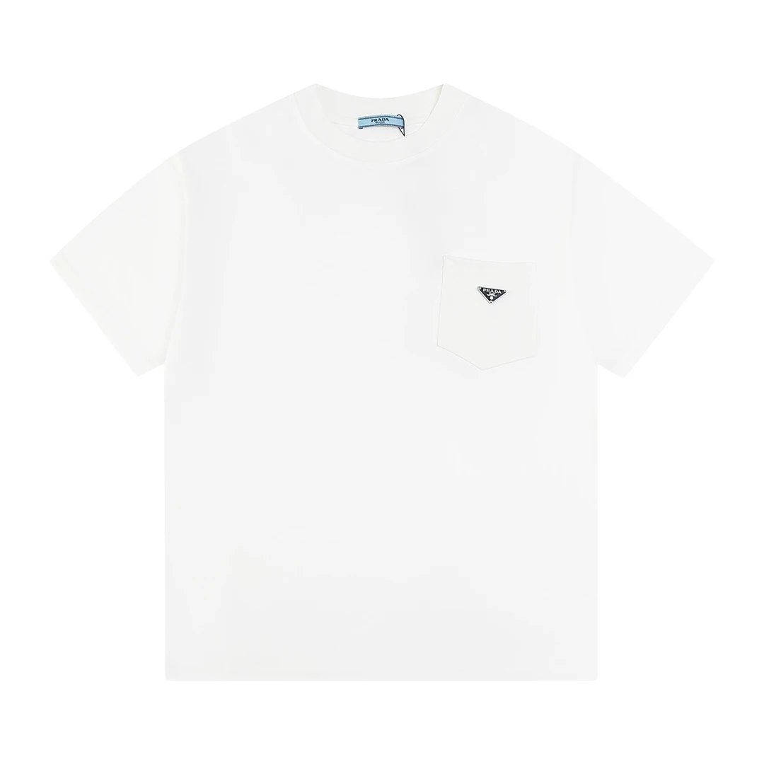 PRADA T-shirt Chest Triangle Mark logo round Neck Short Sleeve25ss New pure cotton T Unisex T-Shirt OS Drop Shoulder Loose Fit Base Shirt Top T-Shirt Short Sleeve