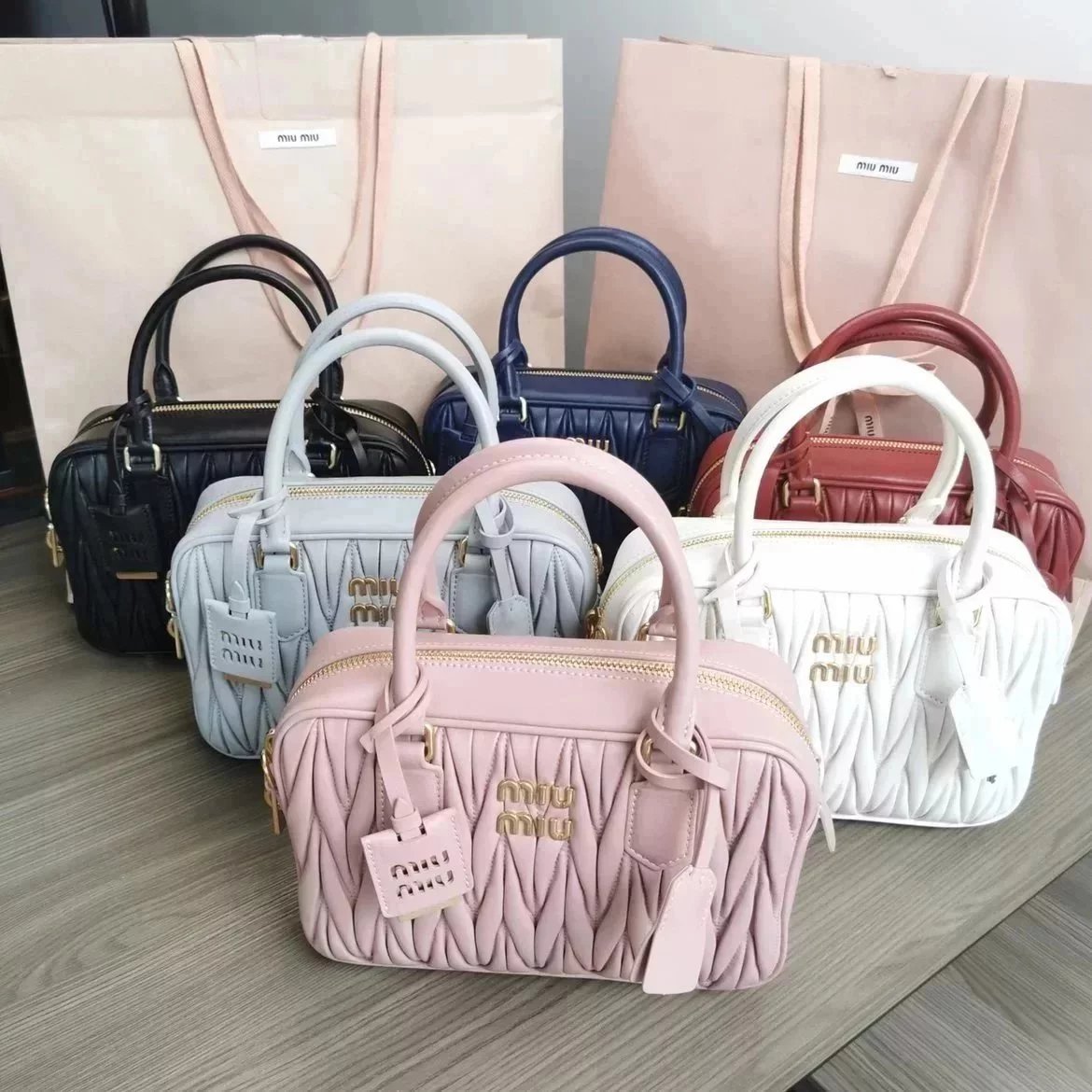 Miu Miu Bag Top version 【Original Order】New Product toopretty Bowling Bag Pillow Bag Travel Bag Box Bag Handbag Shoulder Bag Messenger Bag Women's Bag5BB124