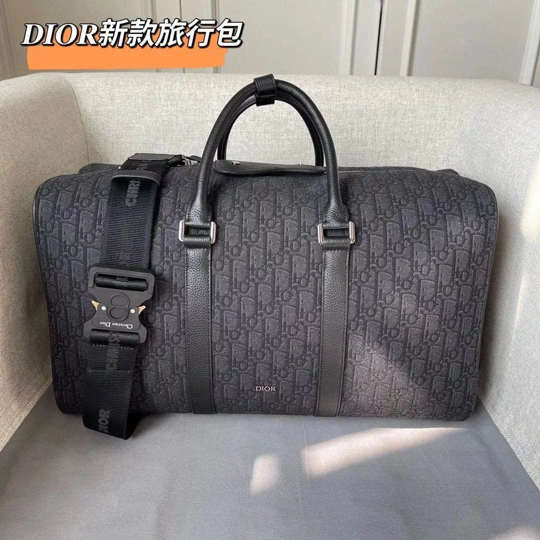 Dior Travel Bag Top version 【Original Genuine Goods Leather】New Lingot50Handbag50cm Travel Bag Large Capacity Business Traveling Luggage Bag Gym Bag Portable Travel Bag Men's and Women's Bags New Presbyopic Travel Bag