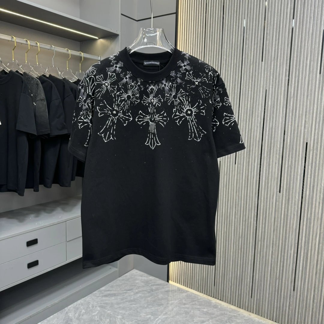 Chrome Hearts T-shirt Half-body Embroidery logo round Neck Short Sleeve25ss New pure cotton T Unisex T-Shirt OS Loose Fit Base Shirt Top Half Sleeve T-Shirt