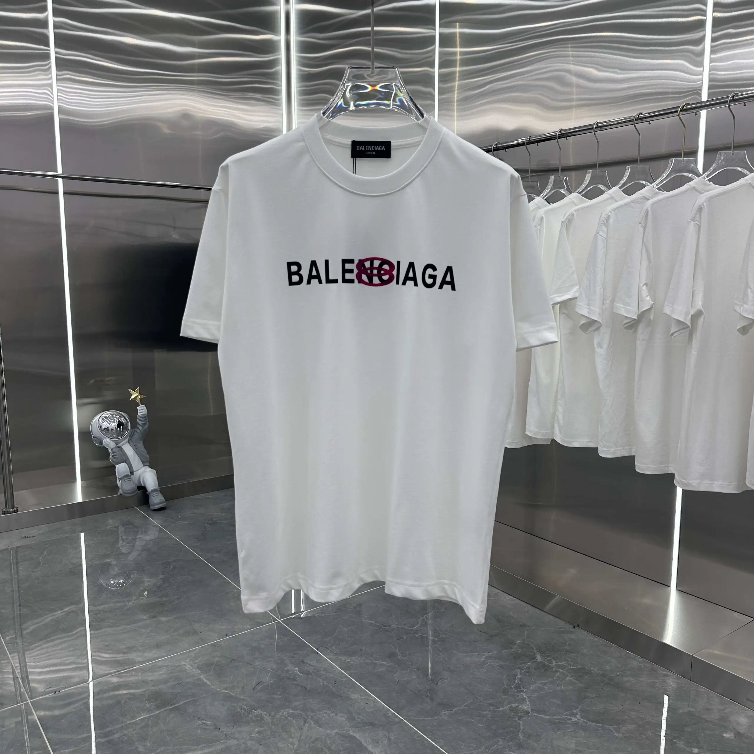 Balenciaga T-shirt 3D Silicone Chest logo round Neck Short Sleeve25ss New Pure Cotton Unisex Style T T-shirt OS Loose Fit Base Shirt Top Half Sleeve T-Shirt