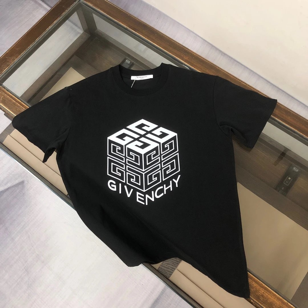 Givenchy T-shirt Chest4G Cube Pattern logo round Neck Short Sleeve25ss New Pure Cotton Unisex Style T Casual T-Shirt Base Layer Shirt OS Loose Fit Half Sleeve Top Plus Size
