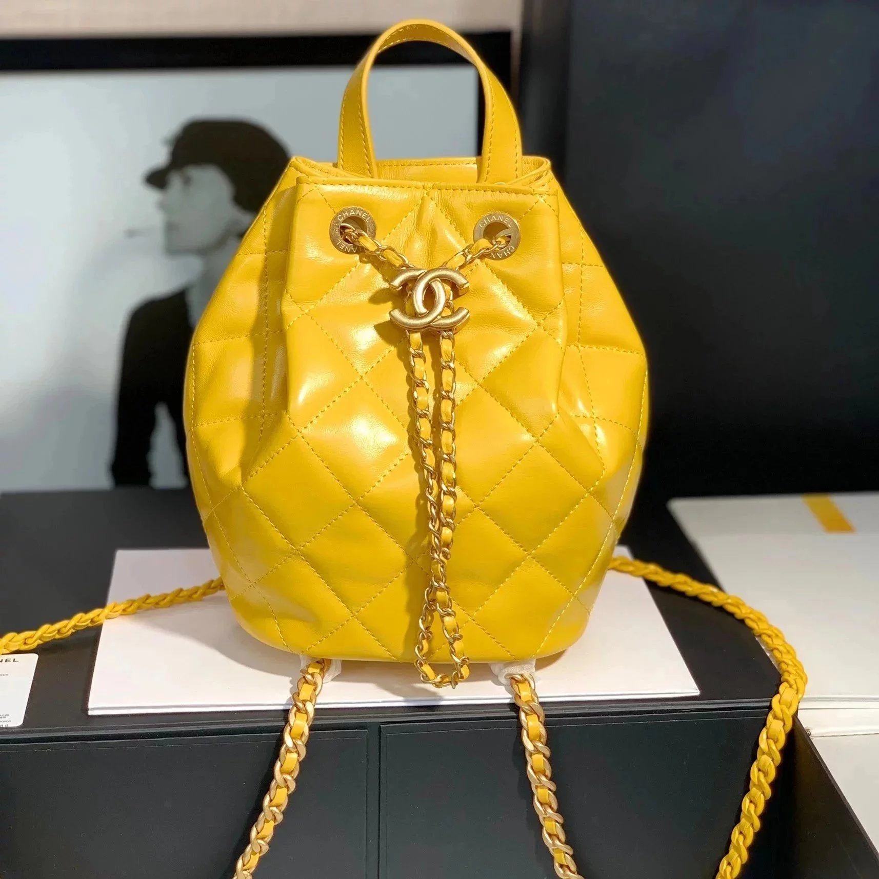 Chanel Backpack Bag Top version 【**Original Leather】22s Dual-Use Backpack Drawstring Design Small Bucket Bag Backpack Sheepskin Material Double Chain Hand-Carrying Bucket Bag Shoulder Bag Women's Bag New Color