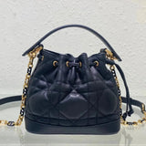 Dior Women's Bag Top version 【Original Leather Premium Version】Dijia2024New Jolie Bucket Bag Hand-Carrying Bucket Bag Pearl Chain Bag Two-Tone Letter Chain Crossbody Bag Small Bucket Bag