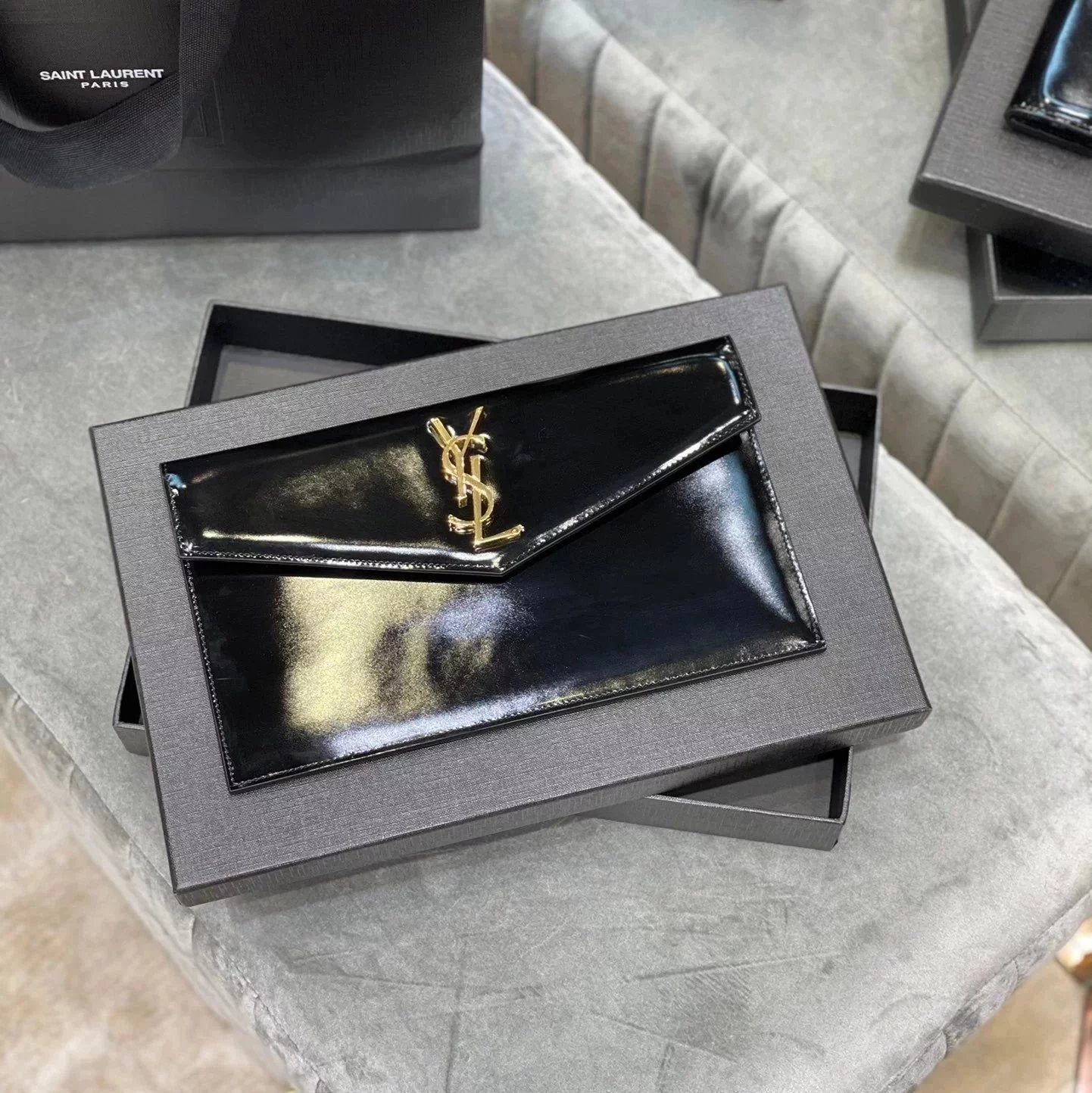 YSL Women's Bag Top version 【Genuine Goods Leather】2022Spring and Summer New Clutch Handbag Crocodile Pattern Cowhide Caviar Women's Cow Leather Bag Clutch Bag