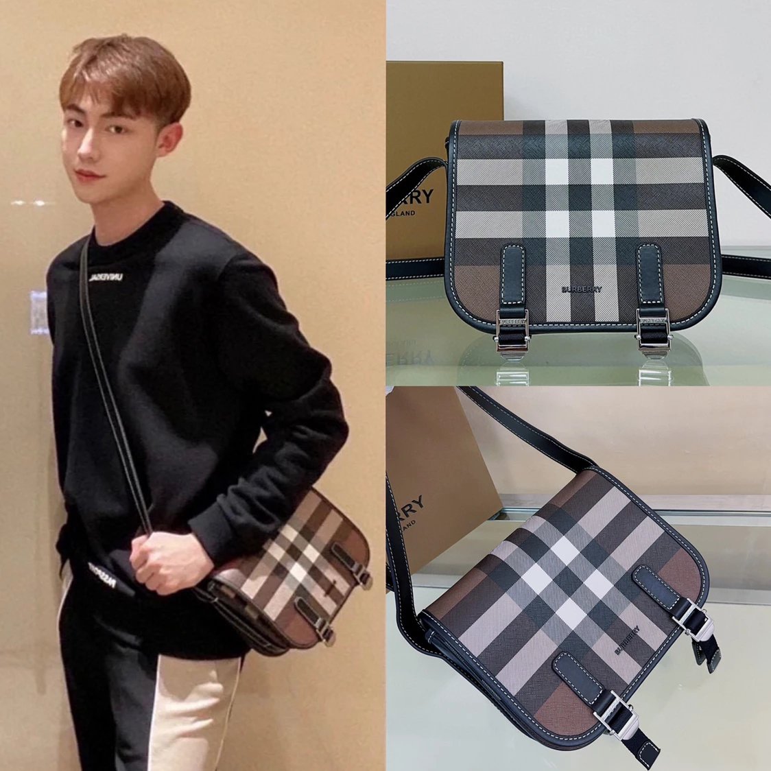 Burberry backpack Top version 23Winter New Latest Saddle Bag Version Upright Messenger Bag Birch Brown Classic Plaid Messenger Bag Unisex Shoulder Messenger Bag Commute Leisure Fashion All-Match Men's and Women's Bags