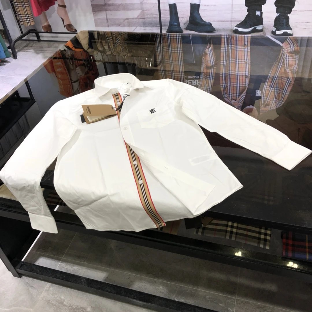 Burberry Shirt Long Sleeve Shirt25ss New Solid Color Vintage Plaid Striped Cotton Patchwork Striped Unisex Jacket Shirt Casual Business Versatile