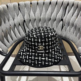 Chanel Hat Houndstooth Bucket Hat Women's Autumn and Winter Fashion All-Match Bucket Hat High-Grade Face-Showing Small Bucket Cap