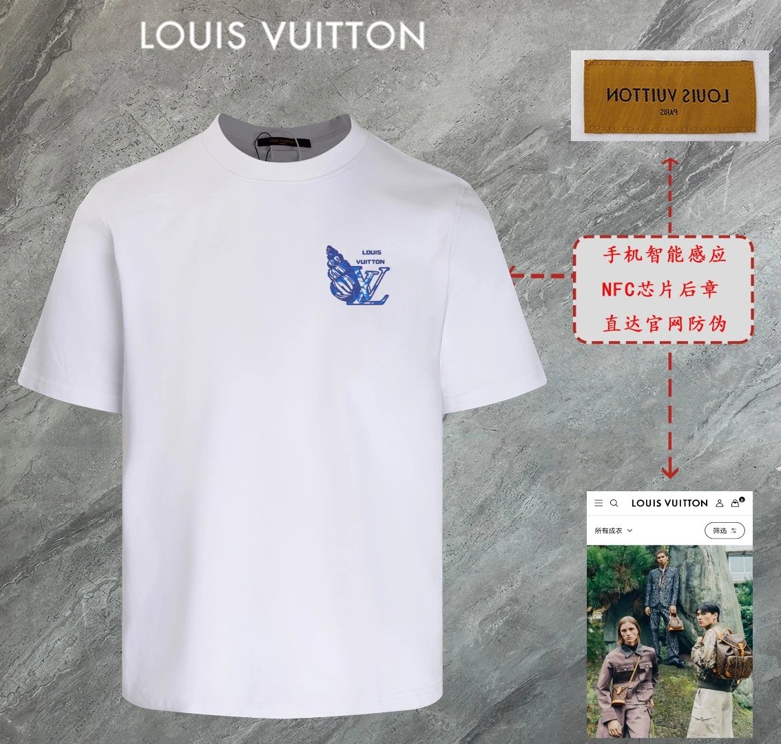 Louis Vuitton LV T-shirt Front Conch Print logo round Neck Short Sleeve25ss New Pure Cotton Unisex Style T T-shirt OS Loose Fit Base Shirt Top Half Sleeve T-Shirt