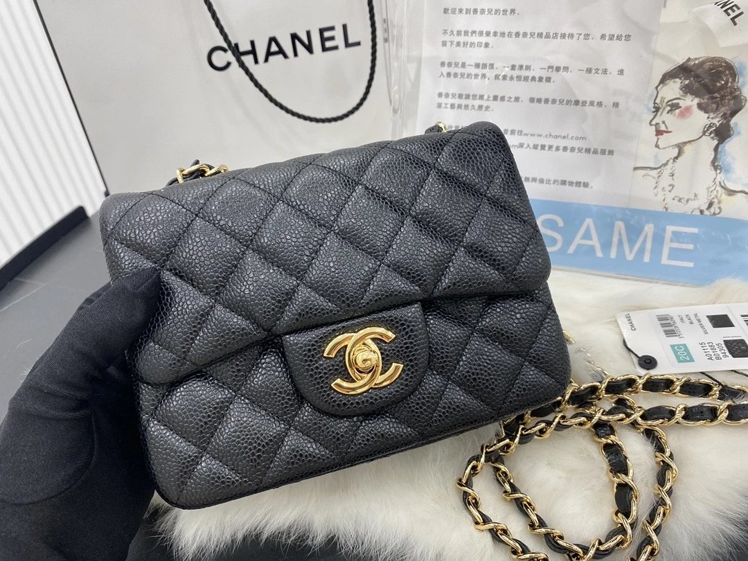 Chanel Women's Bag Top version Original Leather Surrogate Shopping Version New Bag Ch@ne1CF Fat Fang1115mini17cm Caviar Ball Grain Cowhide CF Sheepskin Mini Small Sized Flap Bag Shoulder Crossbody Chain Bag Lambskin Original Leather