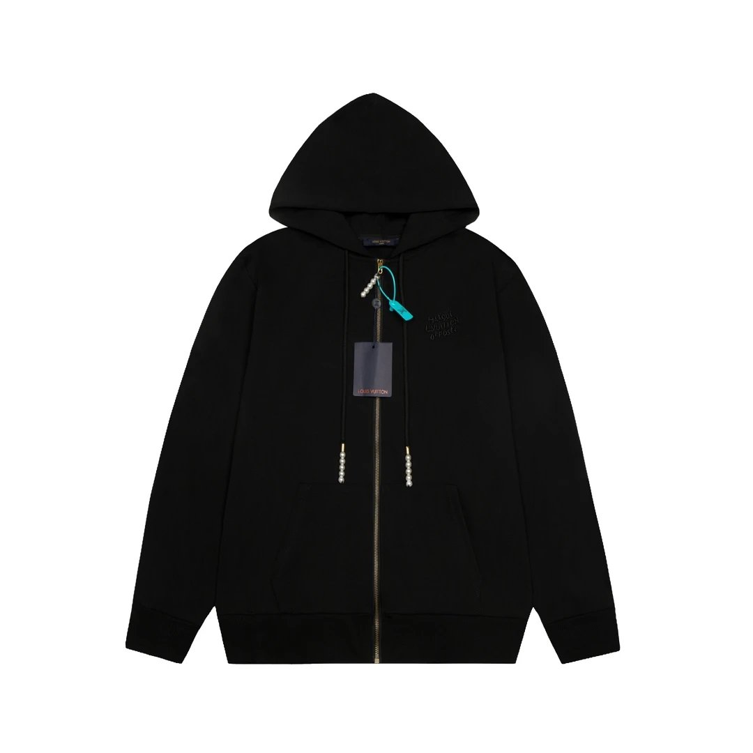 Louis Vuitton LV Hoodie Pearl Embroidery logo Hooded Zipper Sweatshirt Jacket Top Unisex Sports Casual OS Loose fit versatile style