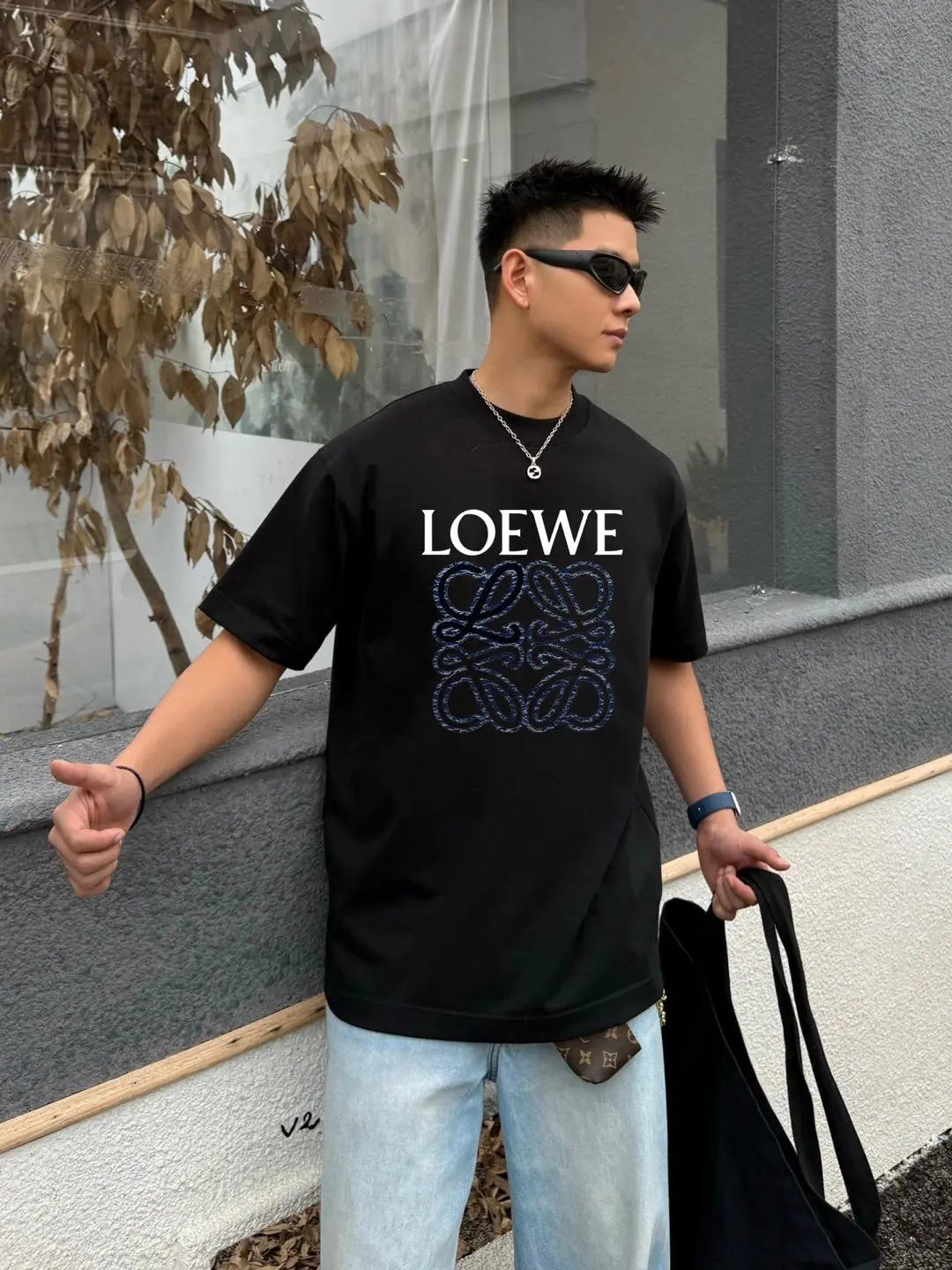 LOEWE T-shirt Color-Block Letter Direct Print Logo round Neck Short Sleeve25ss New Pure Cotton Unisex Style T T-shirt OS Loose Fit Base Shirt Short Sleeve Top T-Shirt