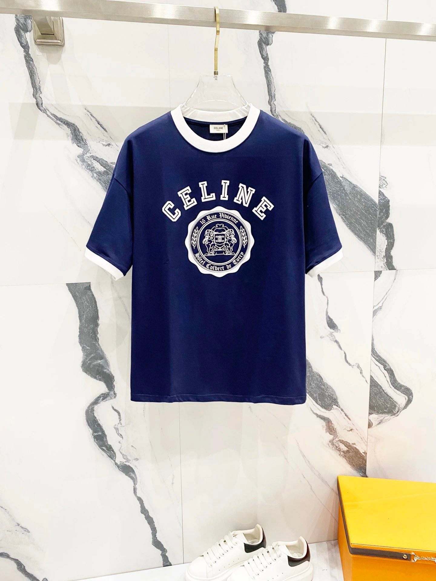Celine T-shirt Front Chest Letter Triumphal Arch Print logo round Neck Short Sleeve25ss New pure cotton T Unisex T-Shirt OS Loose Fit Base Shirt Top Half Sleeve T-Shirt