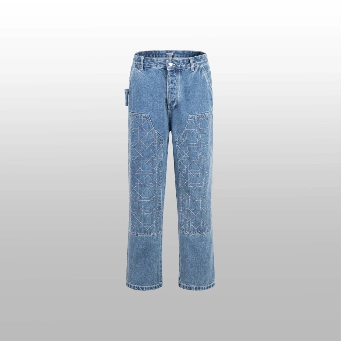 Louis Vuitton LV Jeans Checkerboard Straight Washed Blue Jeans Autumn Winter New Unisex Loose Casual Wide Leg High Waist Pants