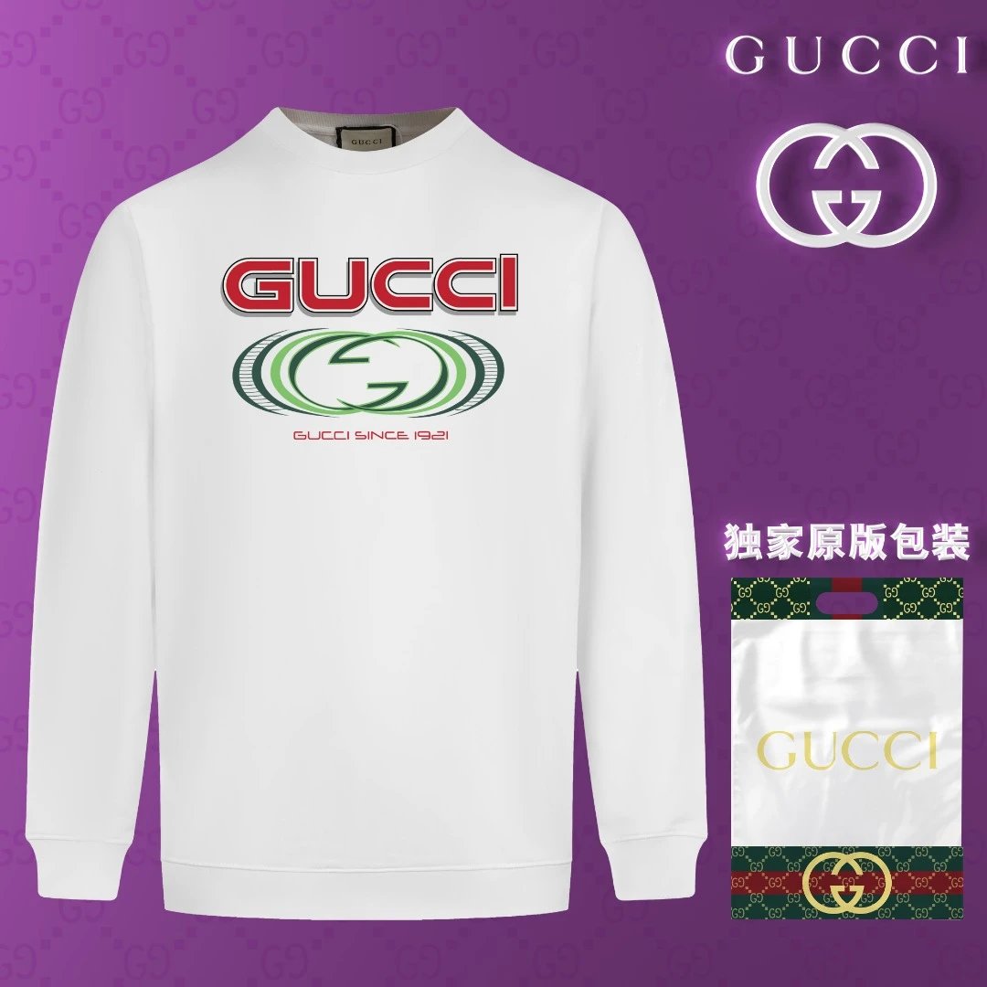 Gucci Hoodie Chest3D Printing logo Round Neck Sweatshirt Jacket Pullover Long Sleeve OS Loose Fit Base Shirt Top Unisex Sports Casual