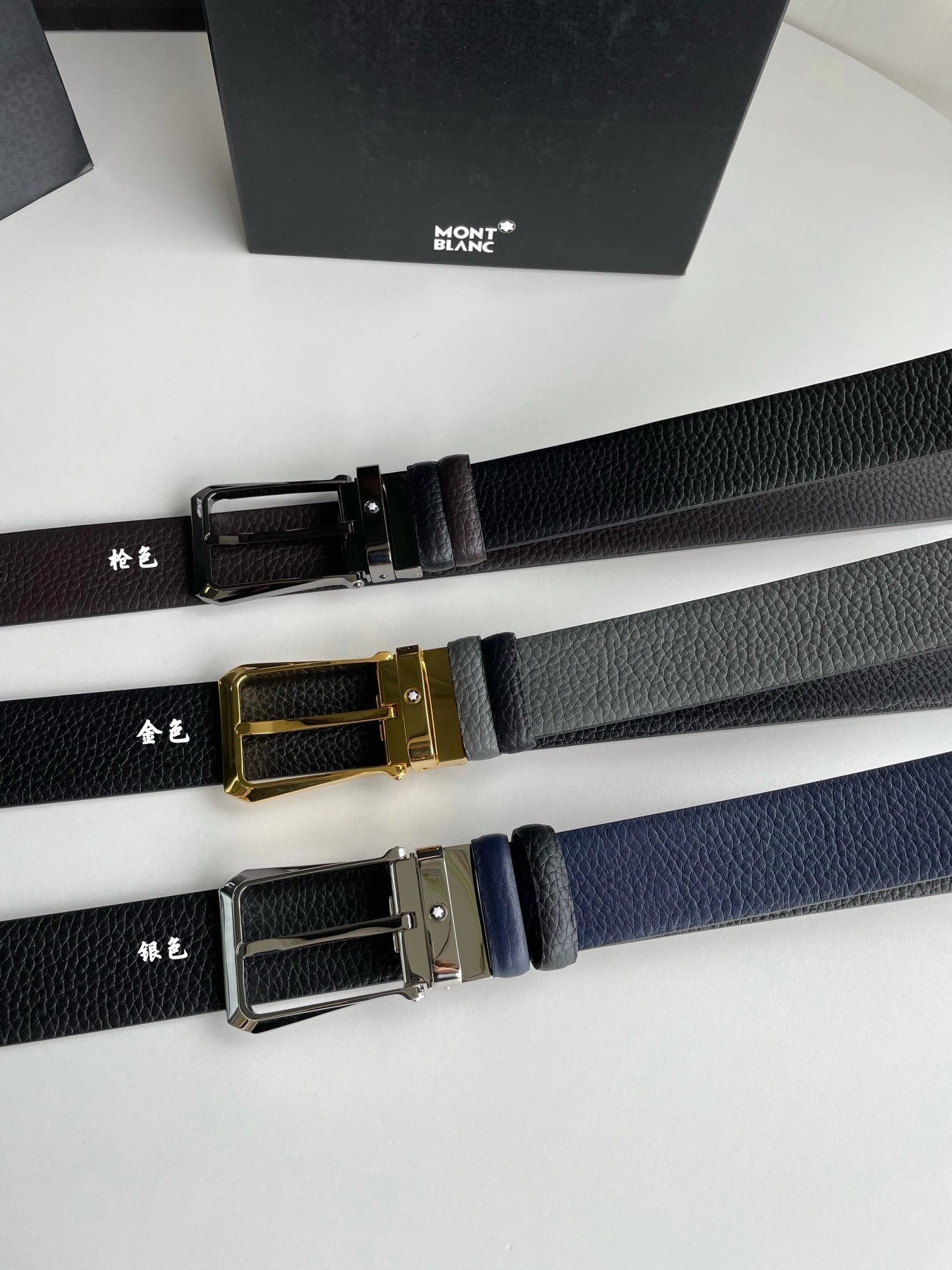 Montblanc Belt Top version Business Casual Belt Belt High Quality Double-Sided Head Layer Cowhide with Steel Buckle Men's Leather Belt Fashion All-Match Business Belt Double-Sided Available3.5