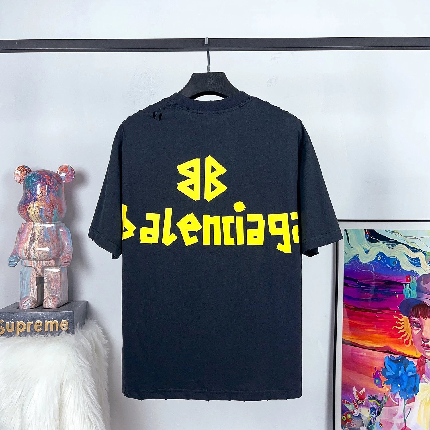 Balenciaga T-shirt Yellow Tape Print logo round Neck Short Sleeve25ss New Pure Cotton Unisex Style T T-shirt OS Loose Fit Base Shirt Top Half Sleeve T-Shirt