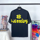 Balenciaga T-shirt Yellow Tape Print logo round Neck Short Sleeve25ss New Pure Cotton Unisex Style T T-shirt OS Loose Fit Base Shirt Top Half Sleeve T-Shirt