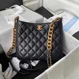 Chanel Women's Bag Top version 【**Original Leather】CHAN2022Early Spring New Hobo Bag Shoulder Messenger Bag hobo Bag New Hippie Bag Black Gold Calfskin New Women's Bag As3112