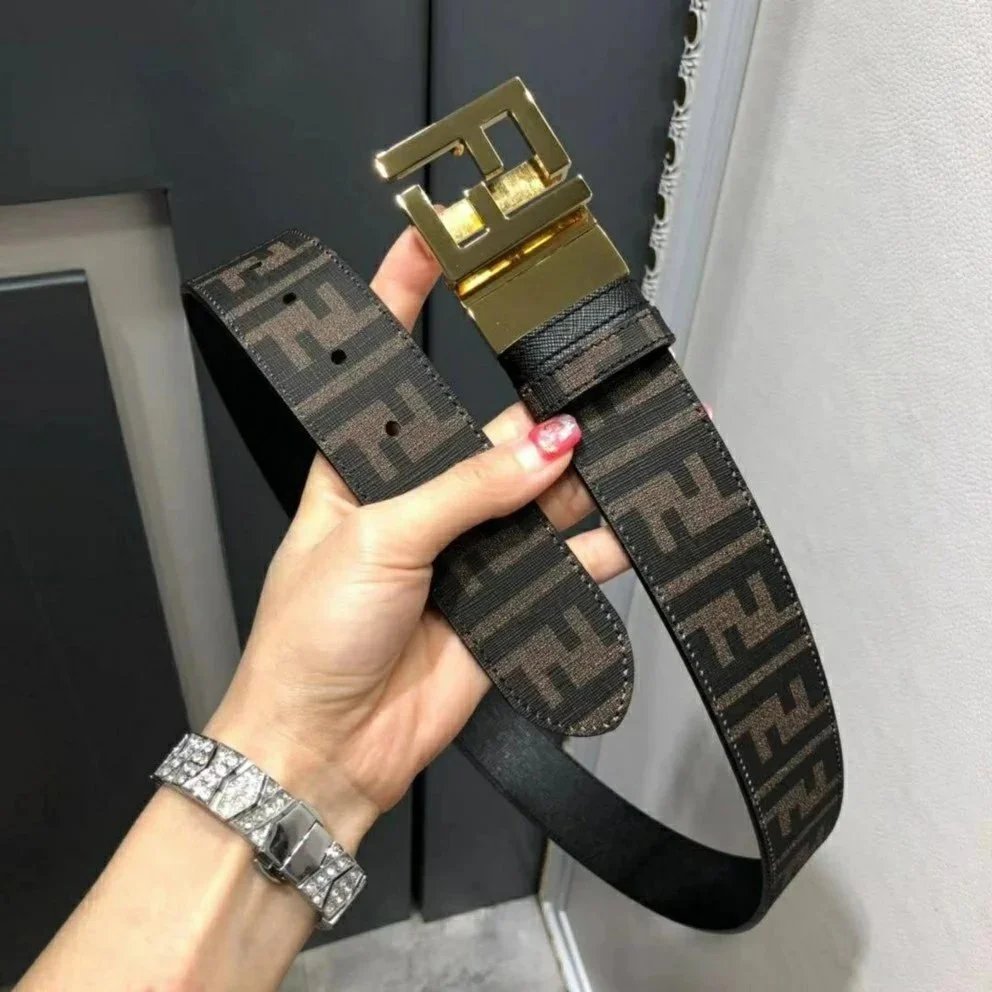 FENDI Belt Top version New European Station Monster Belt Women's Belt Genuine Leather Pure Cowhide Double-Sided Available Trendy Wild Casual Men's and Women's Belt