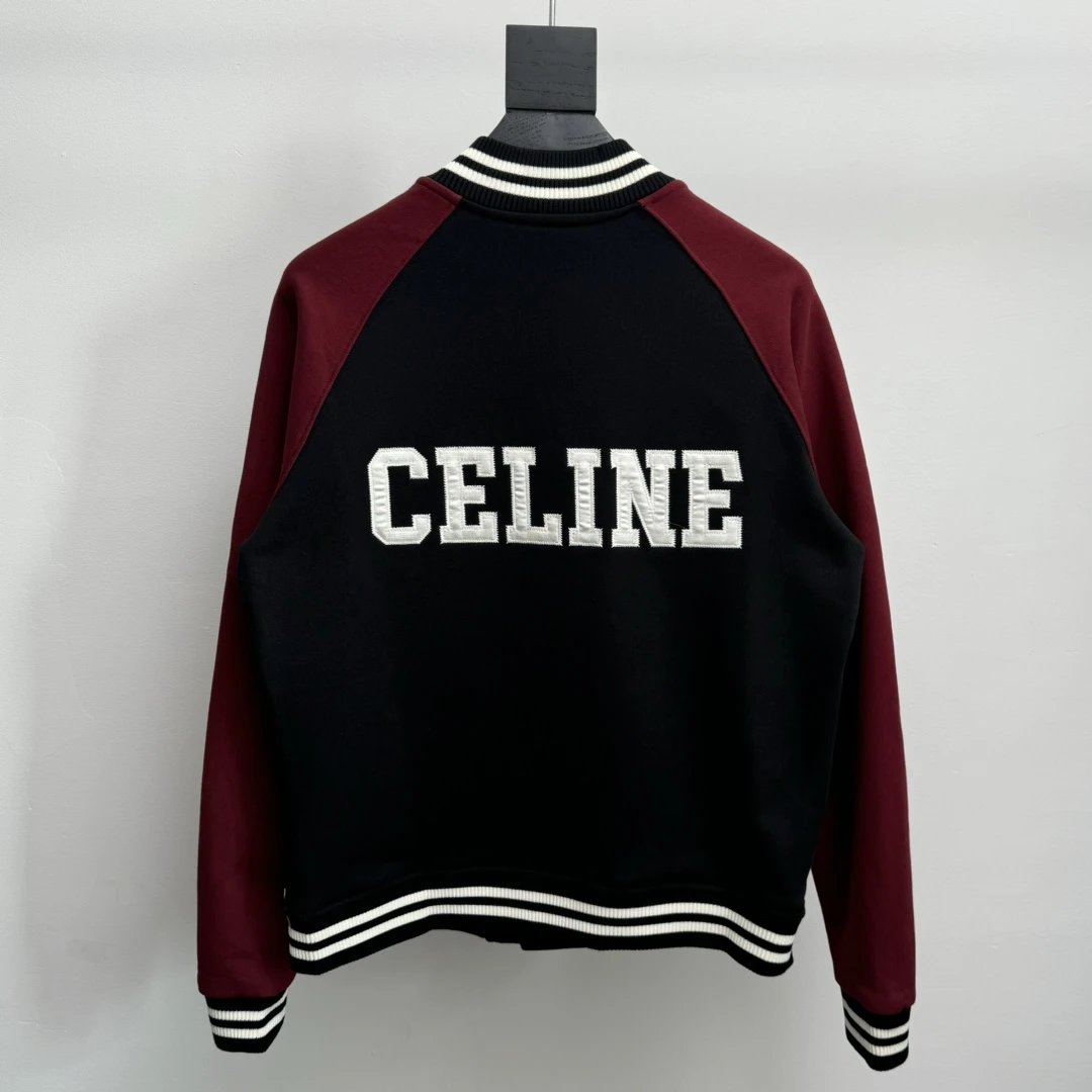 Celine Jackets Letter Patch Embroidery Color Block Jacket Casual Loose Stand Collar Bomber Jacket Unisex Sports Cardigan24ss Autumn and Winter New Products