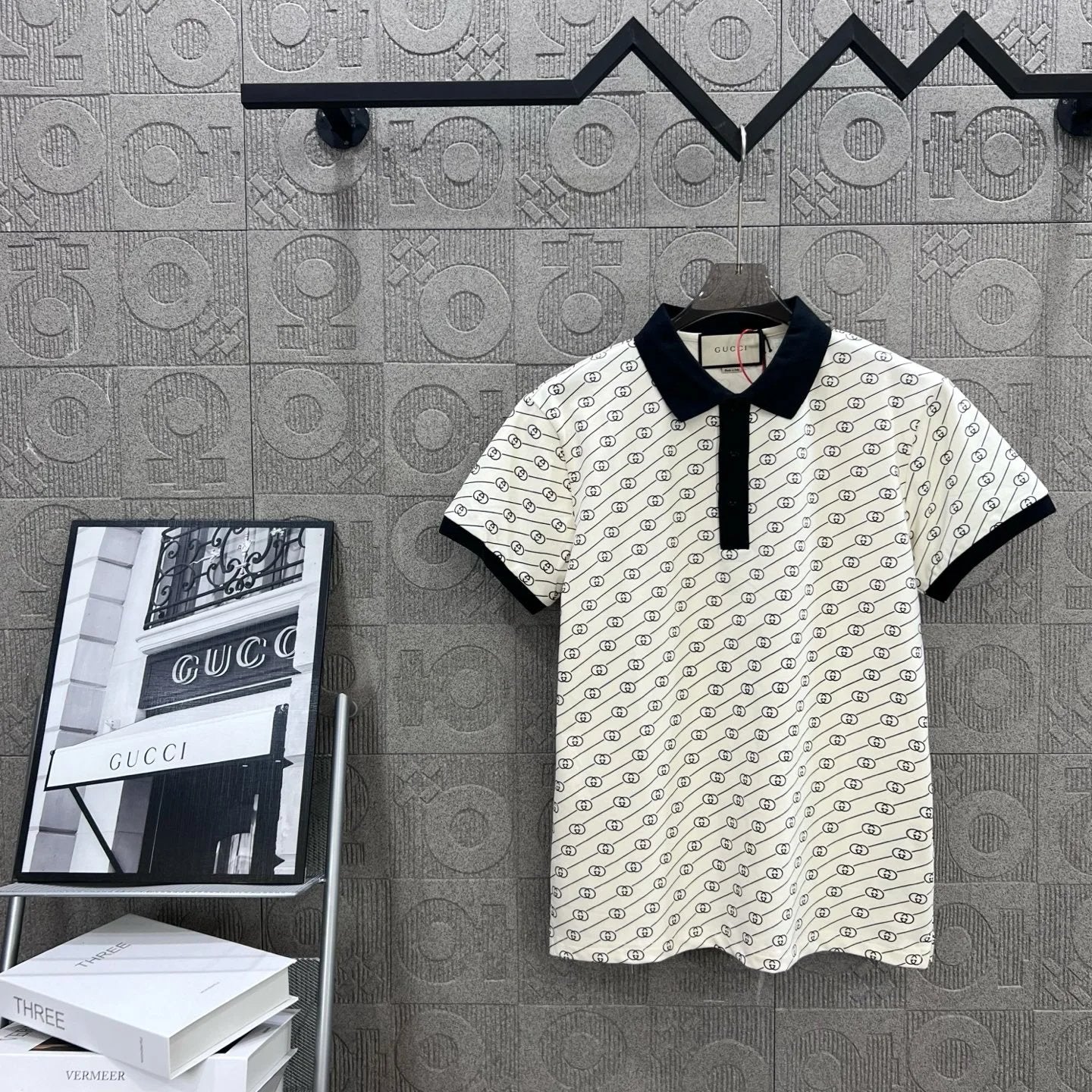 Gucci T-shirt Full Body Double G Small LOGO Printing POLO Shirt Lapel Short Sleeve25ss New Unisex Summer Short Sleeve OS Loose T Business Half Sleeve Shirt Plus Size T-Shirt