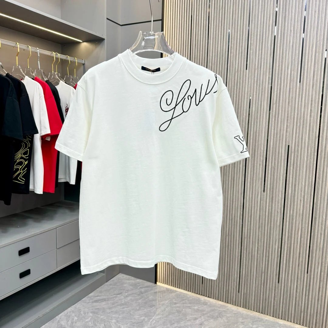 Louis Vuitton LV T-shirt Side Letter Embroidery logo round Neck Short Sleeve25ss New pure cotton T Unisex T-Shirt OS Loose Fit Base Shirt Top Half Sleeve T-Shirt