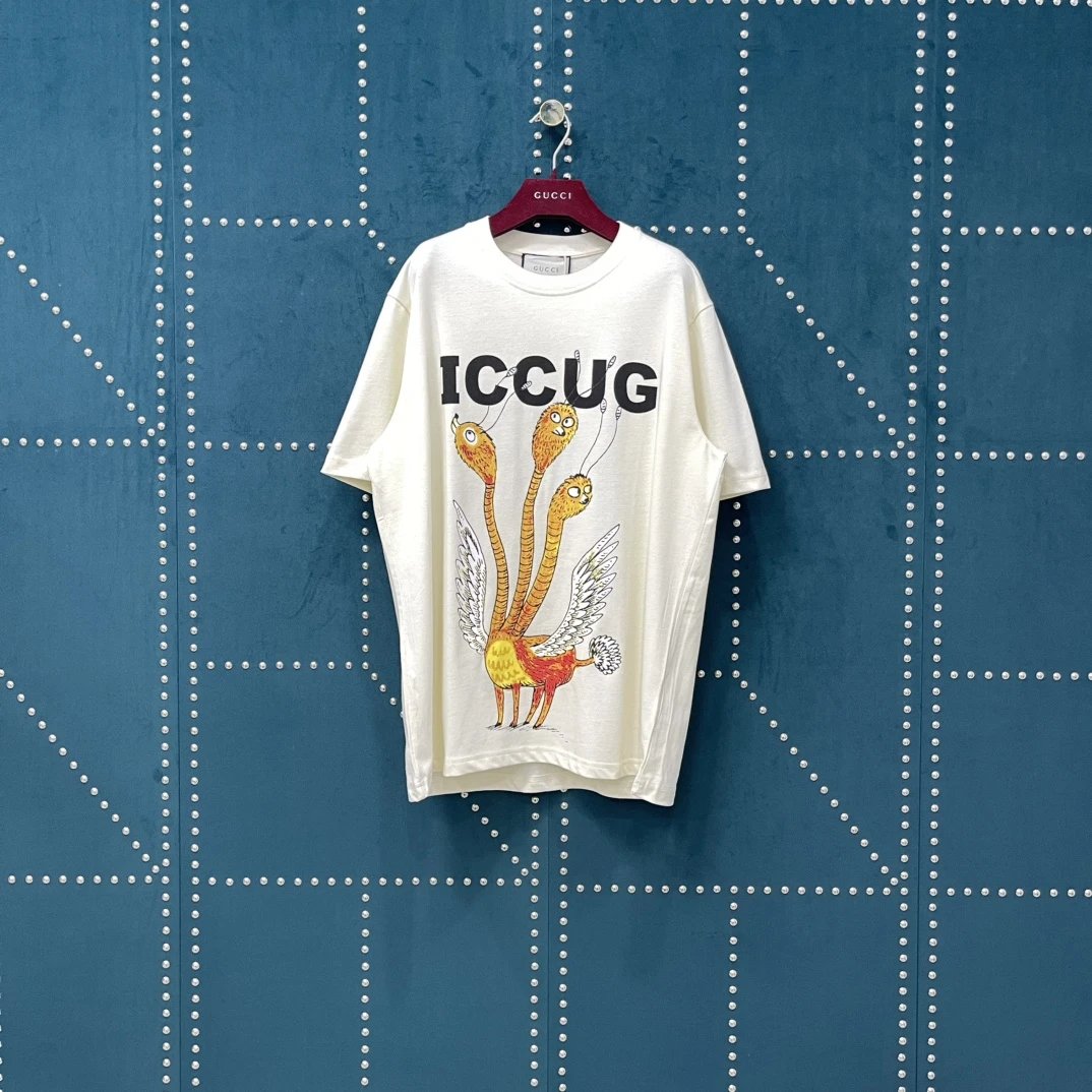 Gucci T-shirt Front Three-Headed Bird Monster Print logo round Neck Short Sleeve25ss New Pure Cotton Unisex Style T T-shirt OS Loose Fit Base Shirt Half Sleeve T-Shirt Top Half Sleeve