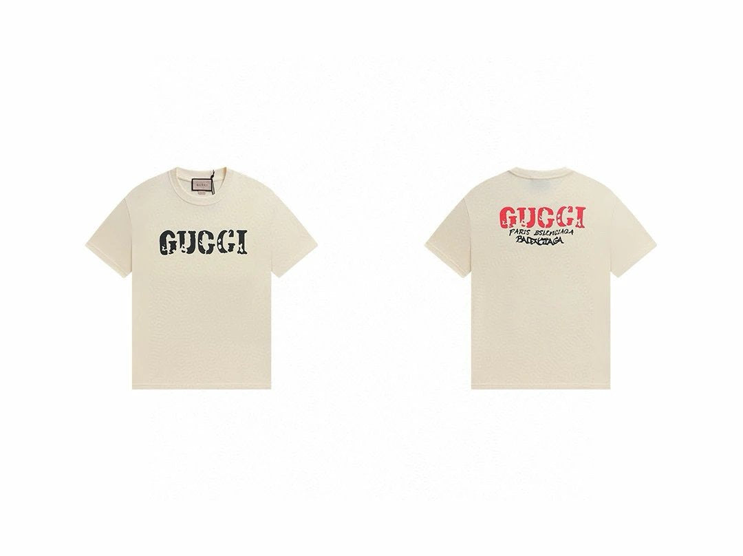 Gucci T-shirt Front and Rear Letter Printing logo round Neck Short Sleeve25ss New Pure Cotton Unisex Style T T-shirt OS Loose Fit Base Shirt Top Half Sleeve T-Shirt
