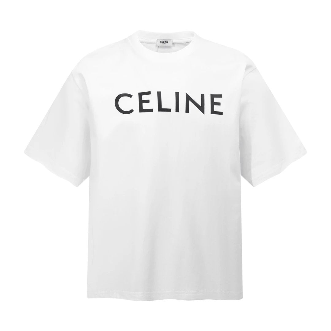 Celine T-shirt Classic Style Front Print logo round Neck Short Sleeve25ss New Pure Cotton Unisex Style T T-shirt OS Loose Fit Base Shirt Short Sleeve Top T-Shirt