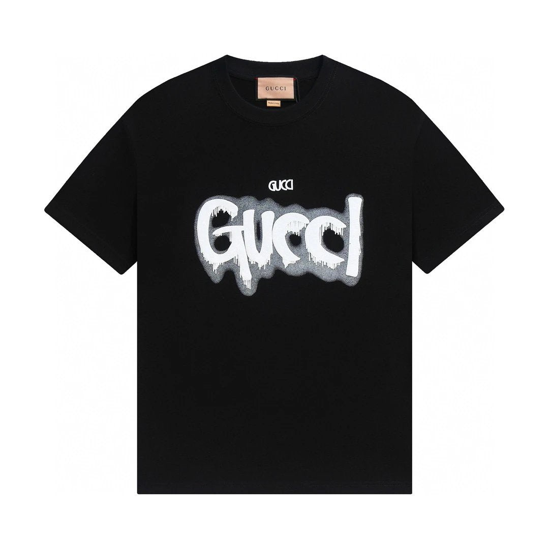 Gucci T-shirt Chest Ink Splash Letter Print logo round Neck Short Sleeve25ss New Pure Cotton Unisex Style T T-shirt OS Loose Fit Base Shirt Half Sleeve T-Shirt Top Half Sleeve