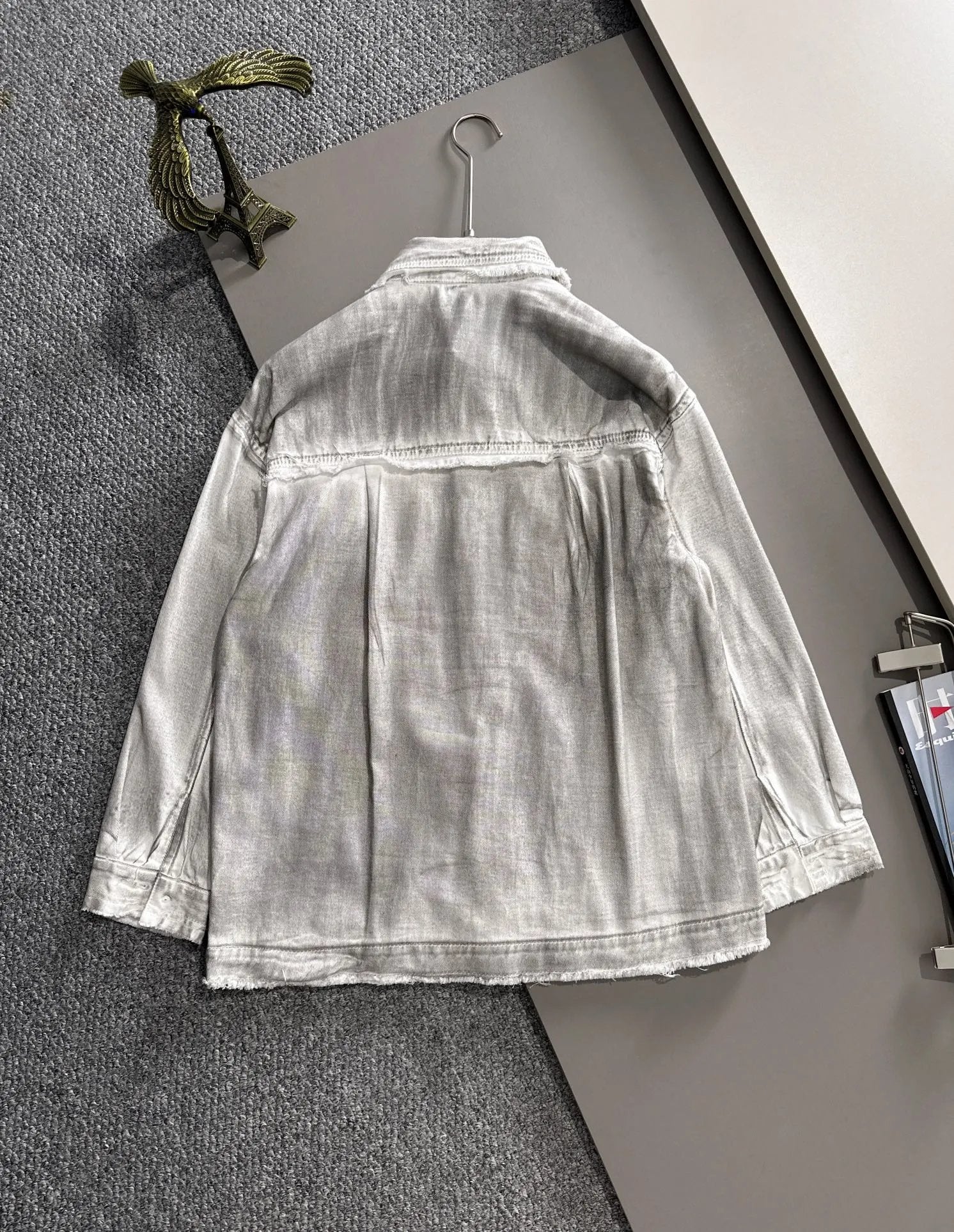 PRADA Jackets Vintage Heart Denim Jacket Fashion Simple Heavy Casual Short Denim Unisex Washed Vintage Turn-down Collar Jacket