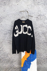 Balenciaga Sweater Collaboration Edition Distressed Style Large logo Round Neck Sweater Pullover Thickened Lazy Style Unisex Loose Knit Top Jacket Versatile Casual Wearable Inside and Outside