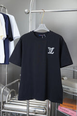 Louis Vuitton LV T-shirt 25SS Early Spring New Style Pin Floral Embroidery Logo Round Neck Short Sleeve Pure Cotton Unisex T T-shirt OS Loose Fit Base Shirt Summer Casual Simple T-Shirt