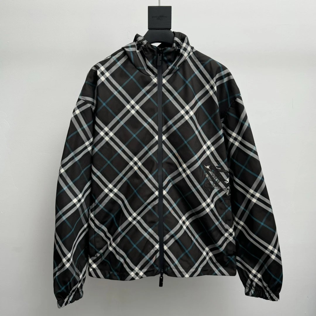 Burberry Jackets Plaid Reversible Hooded Jacket Casual Loose Hoodie Jacket Windbreaker Unisex Sports Coat os Version24ss Autumn and Winter New Products