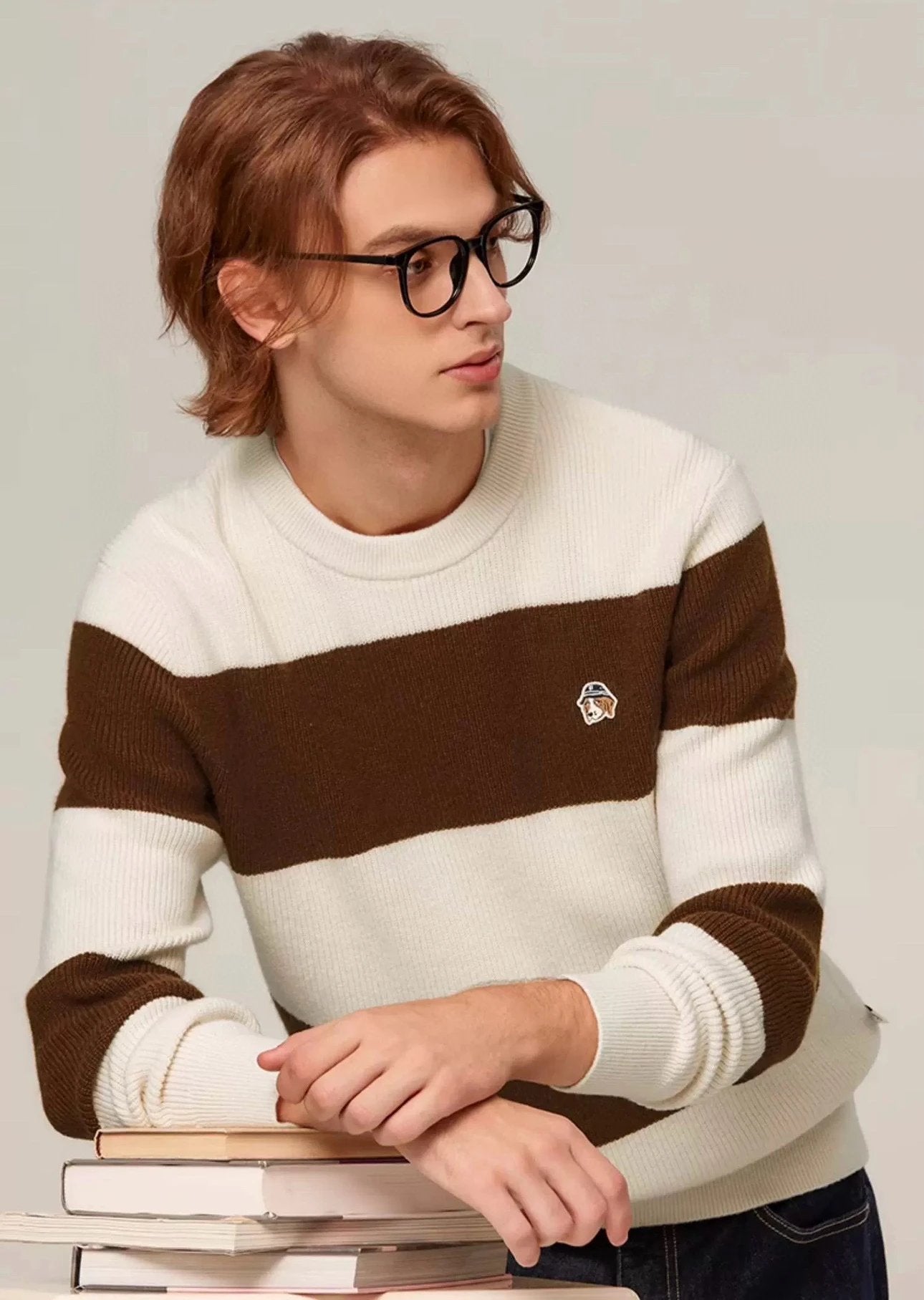 Hazzys Sweater Top Version Autumn and Winter New Crew Neck Pullover Sweater Knitwear Men's Business Casual High Quality Vintage Stripe