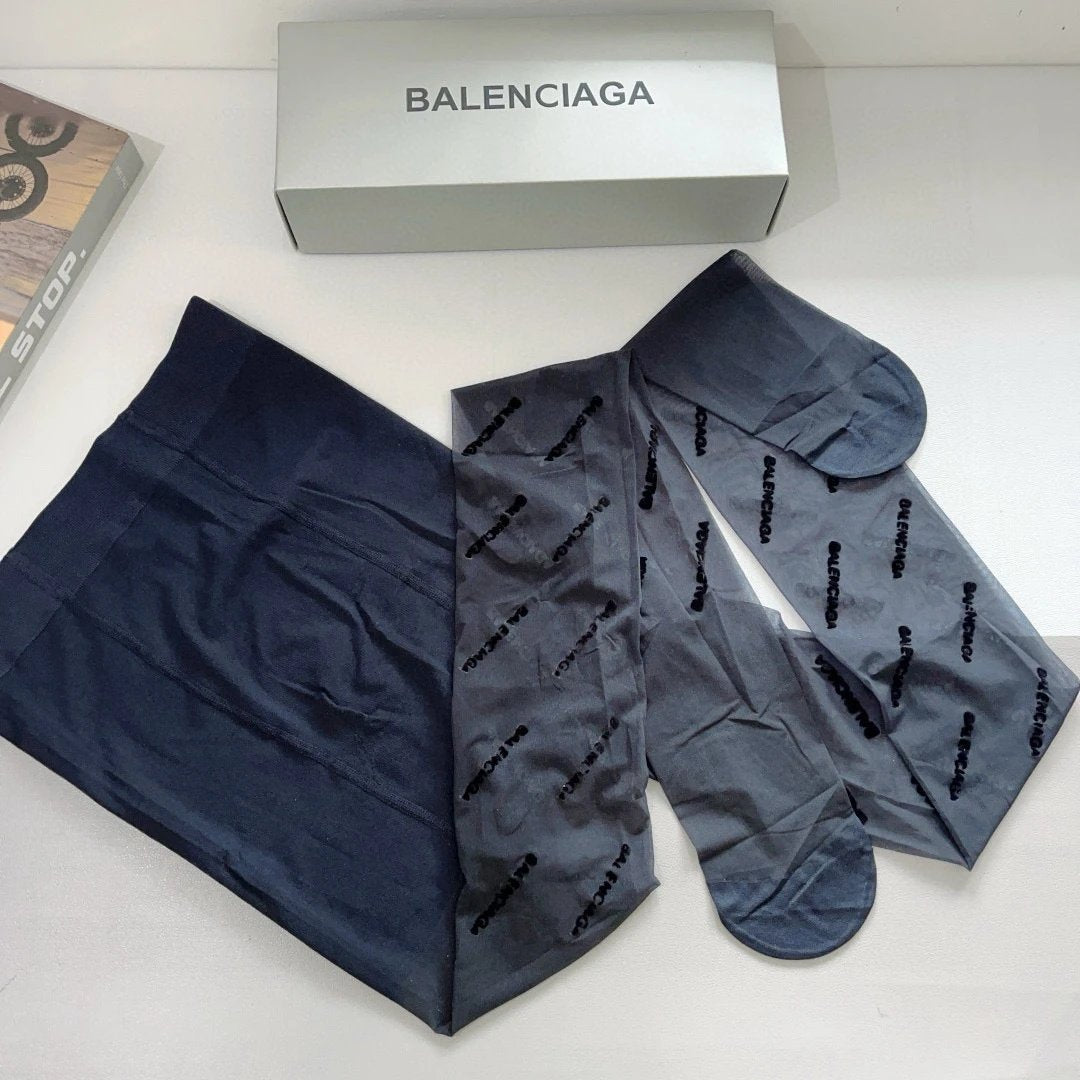 Balenciaga Sock 【a Box1Double】Classic Flocked Letters logo Breathable and stylish stockings25ss New Product B Cotton Socks Spring Summer Autumn Thin Business Sports Casual Versatile Deodorant Sweat-Absorbing