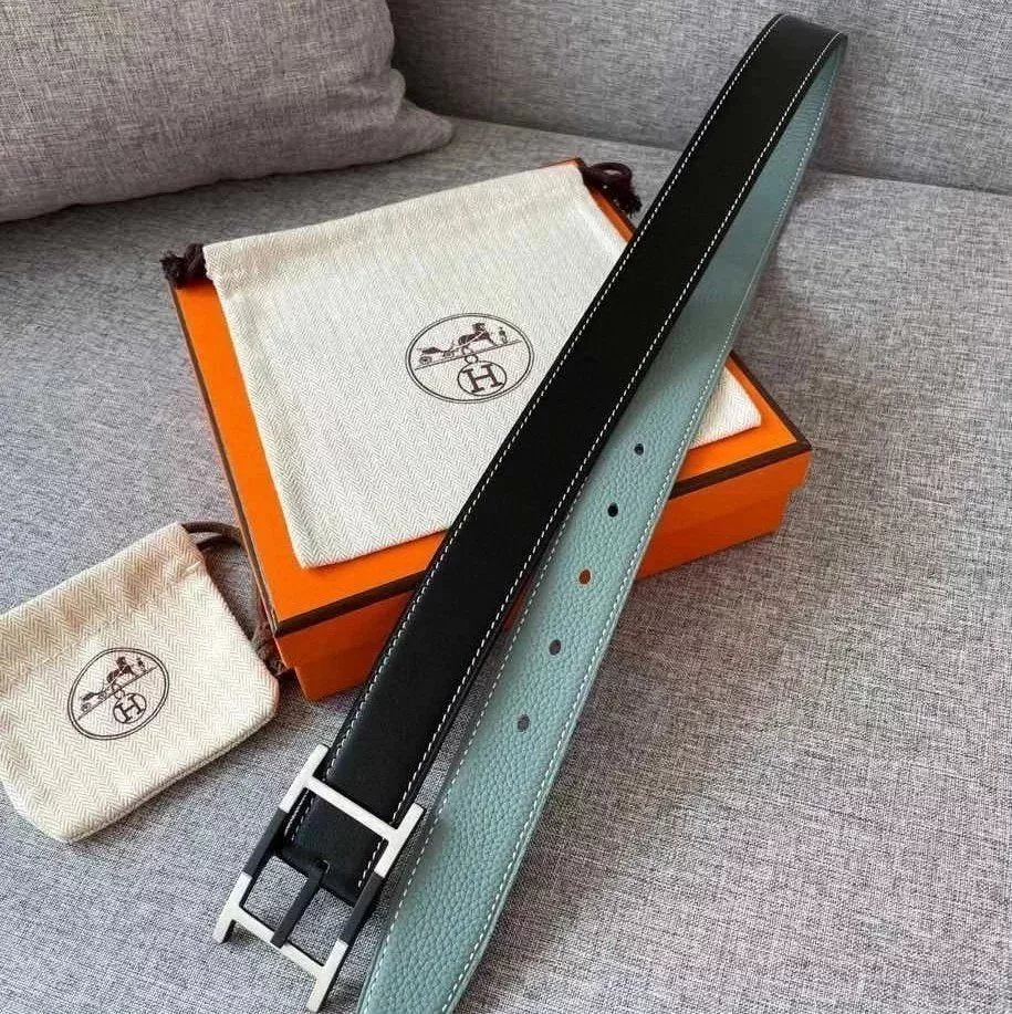 Hermes Belt Top version Men's and Women's Belt3.2cm Import togo Leather Can Be Used on Both Sides of the Belt Stainless Steel Hardware Men's Belt Pin Buckle H Belt Loop Business