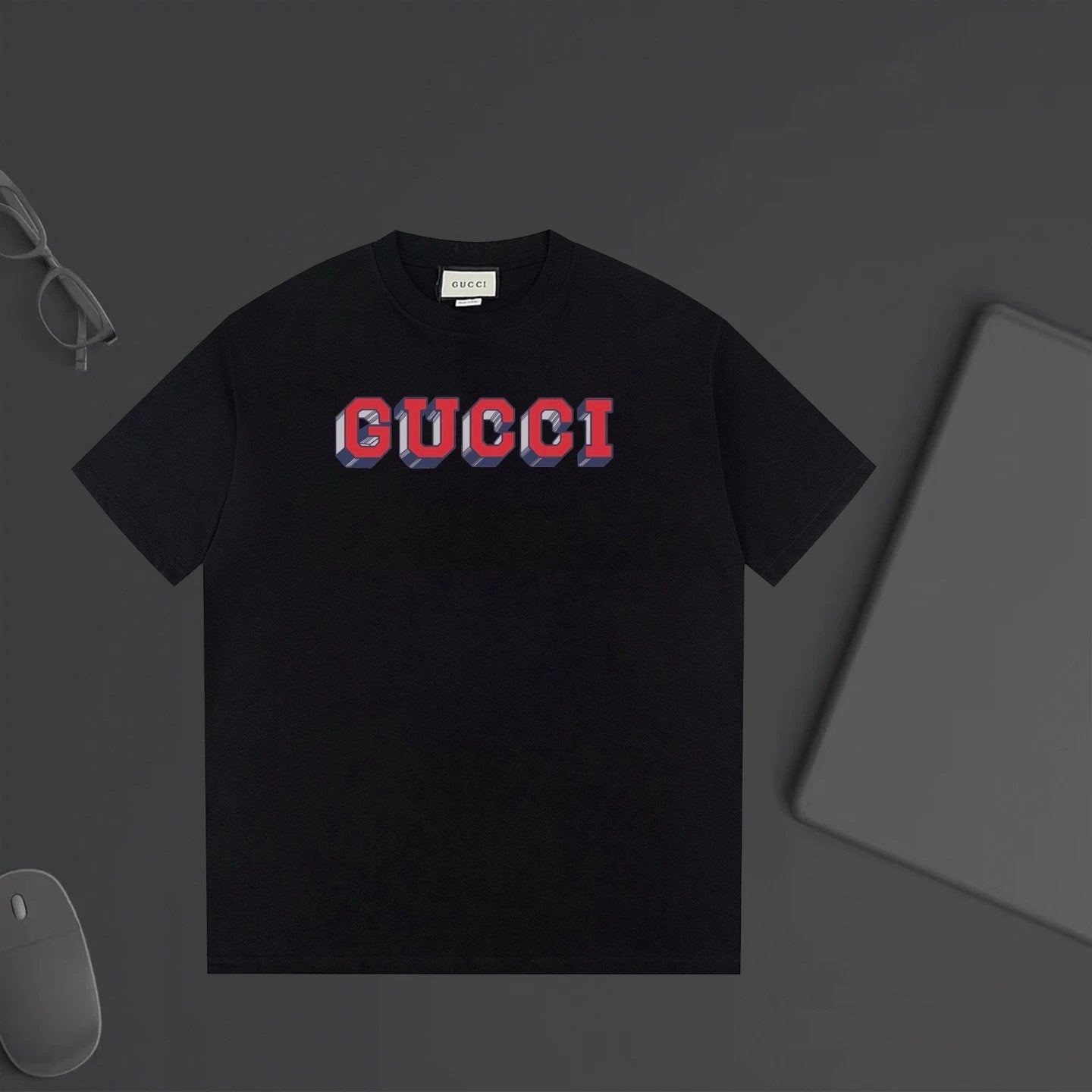 Gucci T-shirt 3D Letter Print on the Chest logo round Neck Short Sleeve25ss New Pure Cotton Unisex Style T Casual T-Shirt Base Layer Shirt OS Loose Fit Half Sleeve Top Plus Size