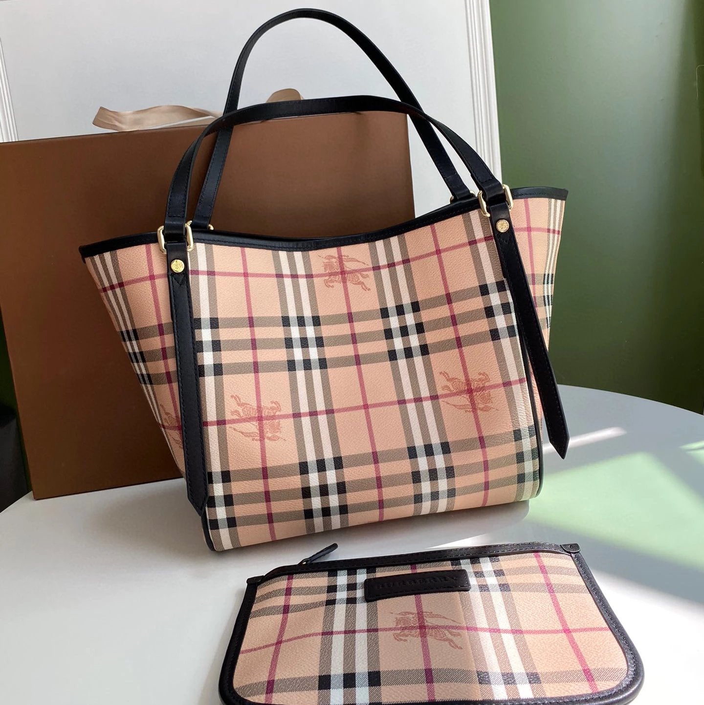 Burberry Women's Bag Top version 【Spot Goods】Zhan Ma Plaid Tote Bag Portable Shoulder Bag Women's Shopping Bag Fashion Casual Shoulder Messenger Bag Shopping Bag Mummy Bag