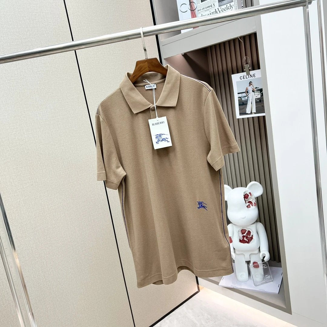 Burberry T-shirt Equestrian Knight Logo Embroidered Pique Mesh Cotton POLO Shirt Lapel Short Sleeve25ss New Unisex Summer Short Sleeve OS Loose T Business Half Sleeve Shirt Plus Size T-Shirt