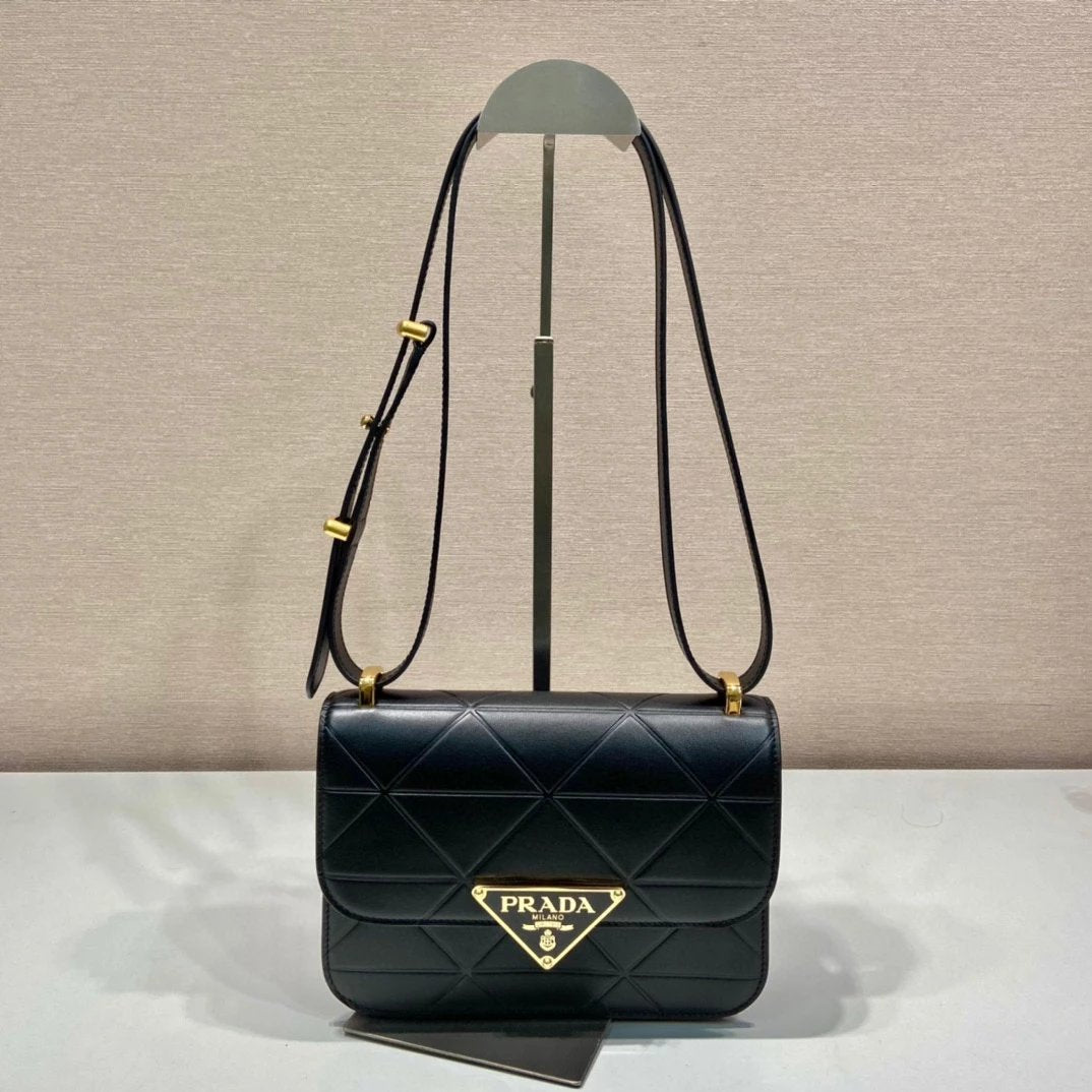 PRADA Bag Top version Version Latest Triangle Rhombus Stewardess Bag Imported Calfskin Messenger Bag Shoulder Bag Underarm Bag Handbag Women's Bag Bag Shoulder Strap Adjustable1BA380