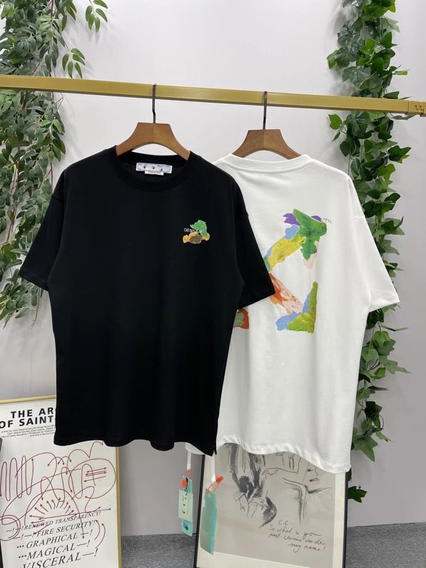 OFF-White T-shirt Top Version2023New Letter Graffiti Splash Ink Oil Painting Twill Arrow Cartoon Short Sleeve T T-shirt Men and Women