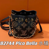 Louis Vuitton LV Women's Bag Top version 【Counter Version Original Leather】M82731Light Gray Full Leather Mini Bucket Bag Series PicoBella Bucket Bag Gray/Gradient(Hollow out)Shoulder Bag Underarm Bag Handbag Women's Bag