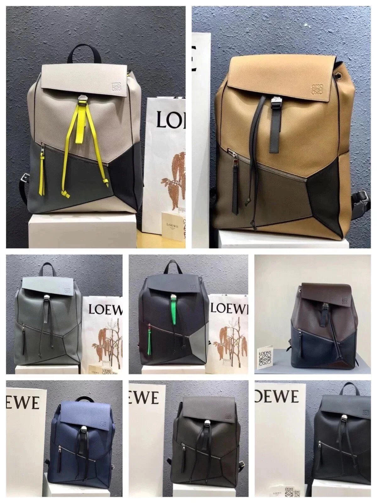 LOEWE Backpack Top version 【Premium Version】puzzlebackpack Series Leather Patchwork Genuine Goods Calfskin Backpack Unisex Backpack Bag Backpack Schoolbag Travel Bag