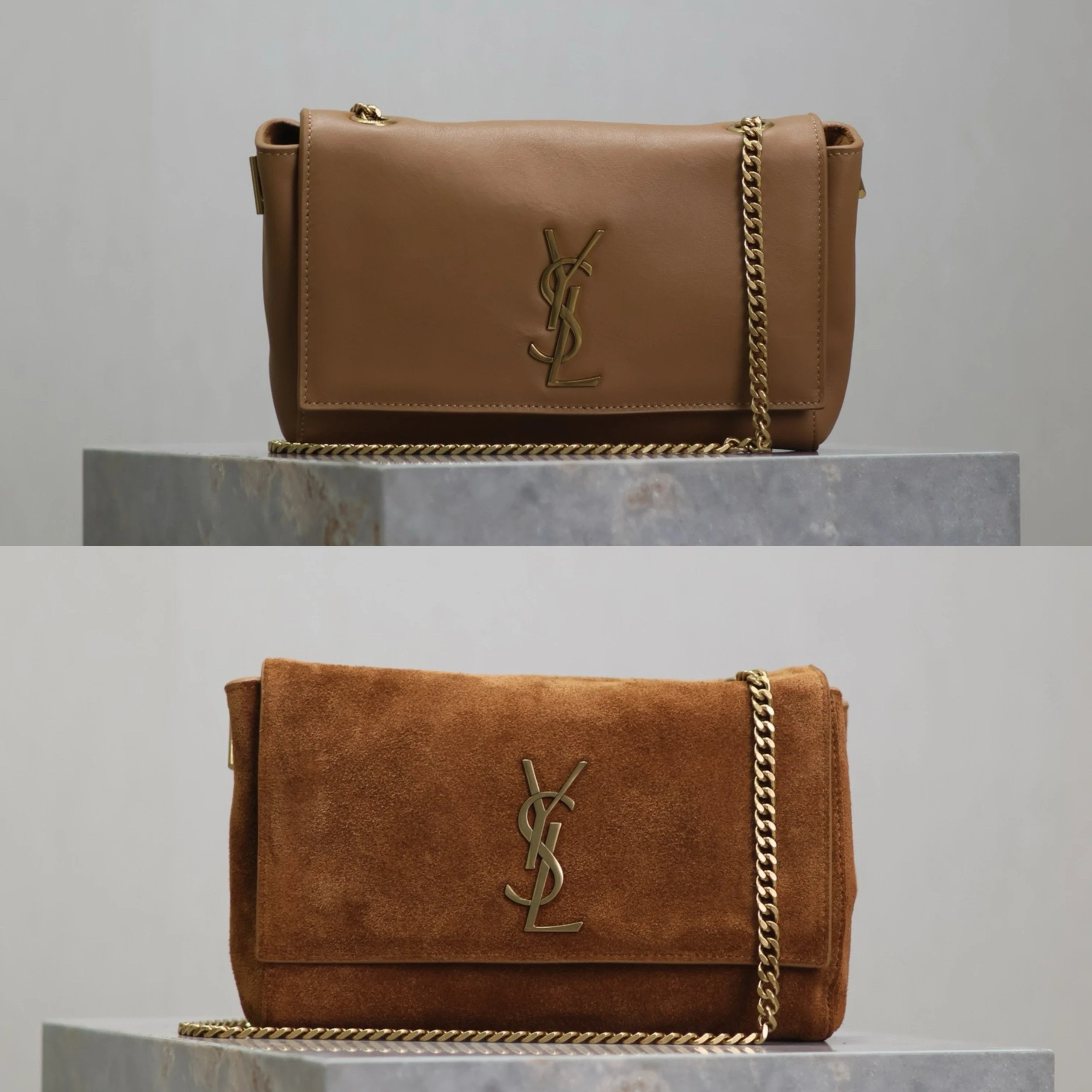 YSL Women's Bag Top version 【Super Original Leather】2023Autumn and Winter New Kate Double Bread Crocodile Grain Cowhide with Suede Double Bread Suede Rabbit Fur Bag Furry and Soft Niki Series Shoulder Back Oblique Lower Bag Messenger Bag Yang Shulin New D