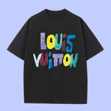 Louis Vuitton LV T-shirt Colorful Print on the Chest logo round Neck Short Sleeve25ss New Pure Cotton Unisex Style T T-shirt OS Loose Fit Base Shirt Top Half Sleeve T-Shirt